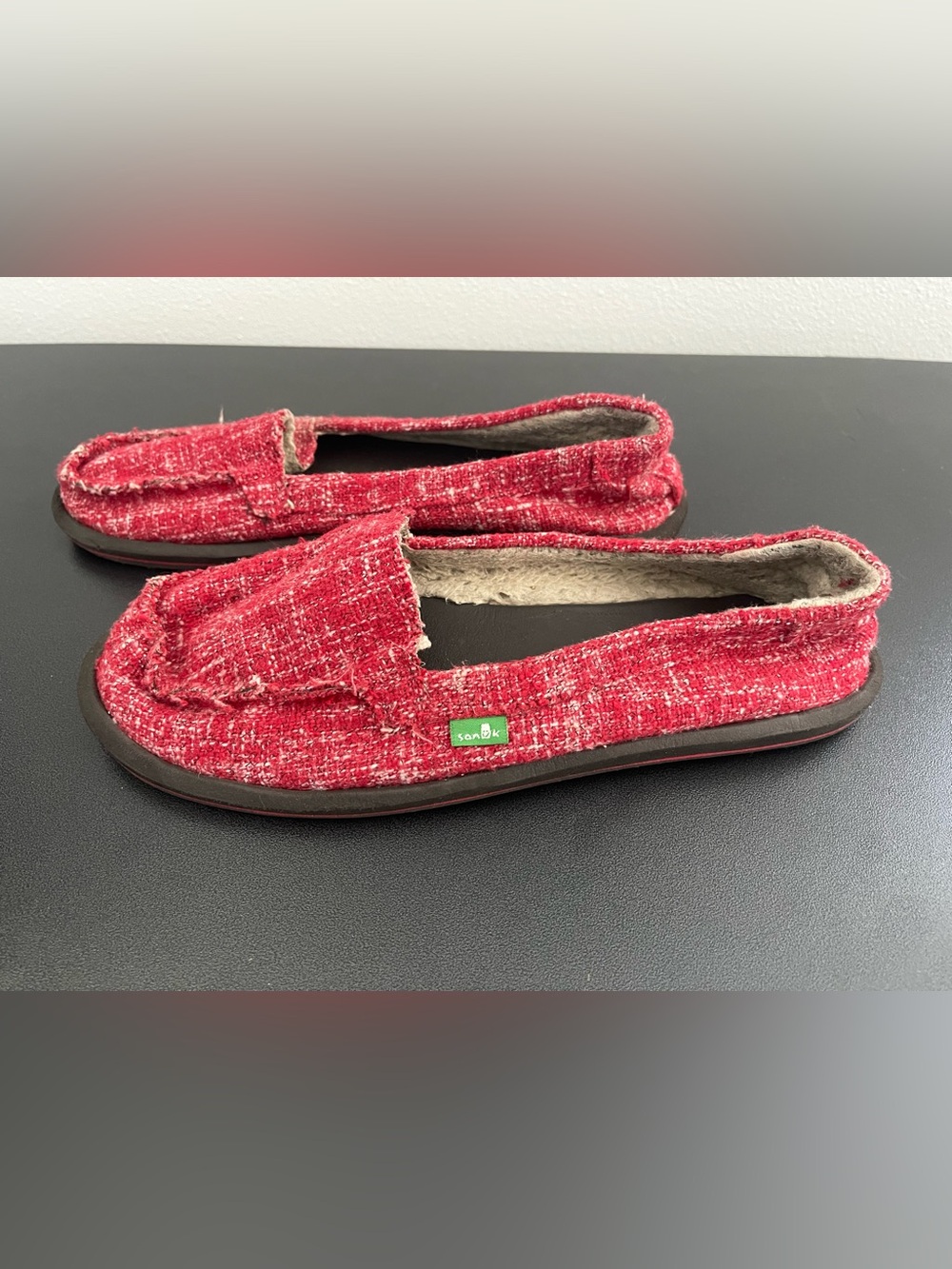 Sanuk Red Textured Slip-On Moccasins